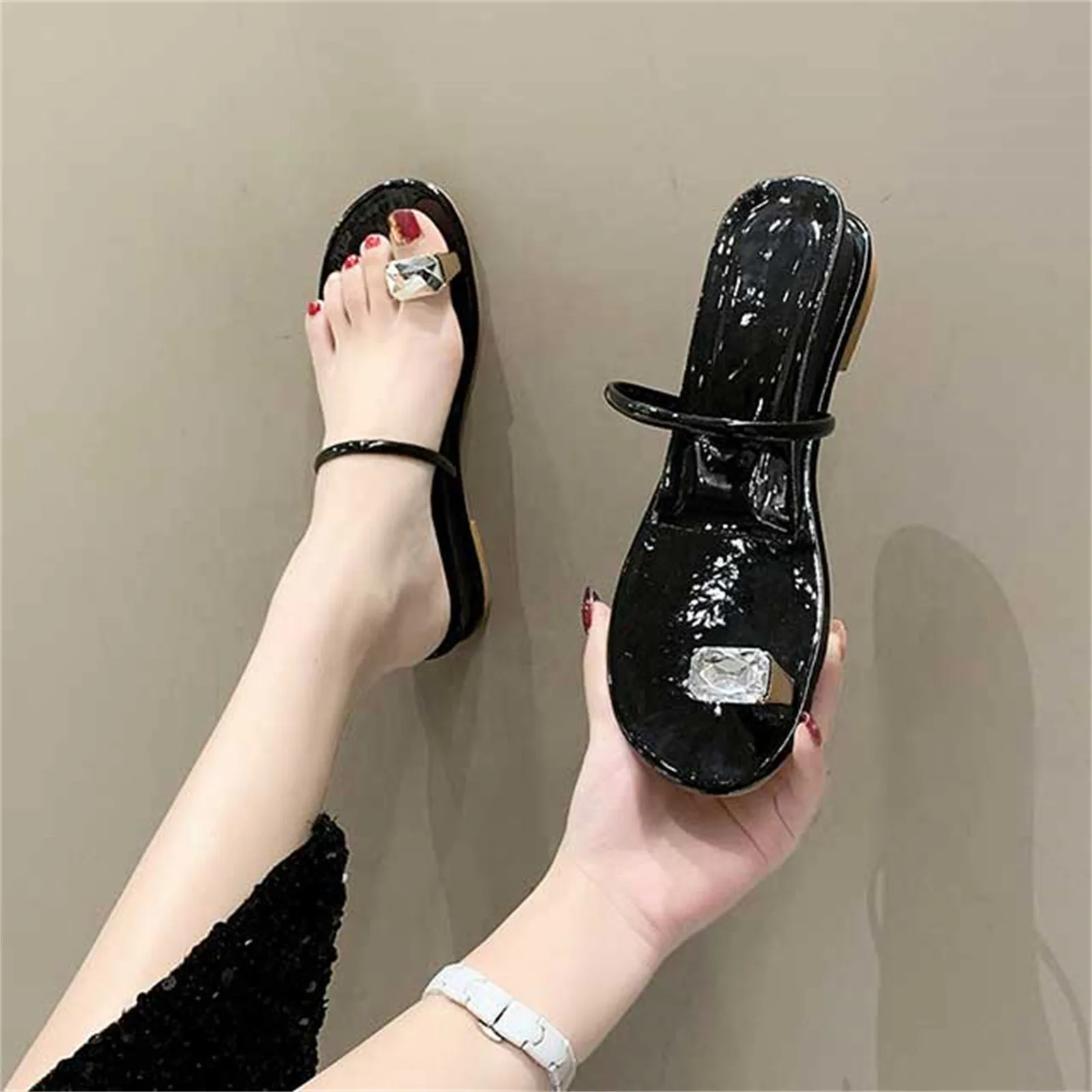 2023 Summer New Model Of A Rhinestone Inner Height Heel Heel Cute Beach Sandals for Women Summer Flat Tan Sandals for Women