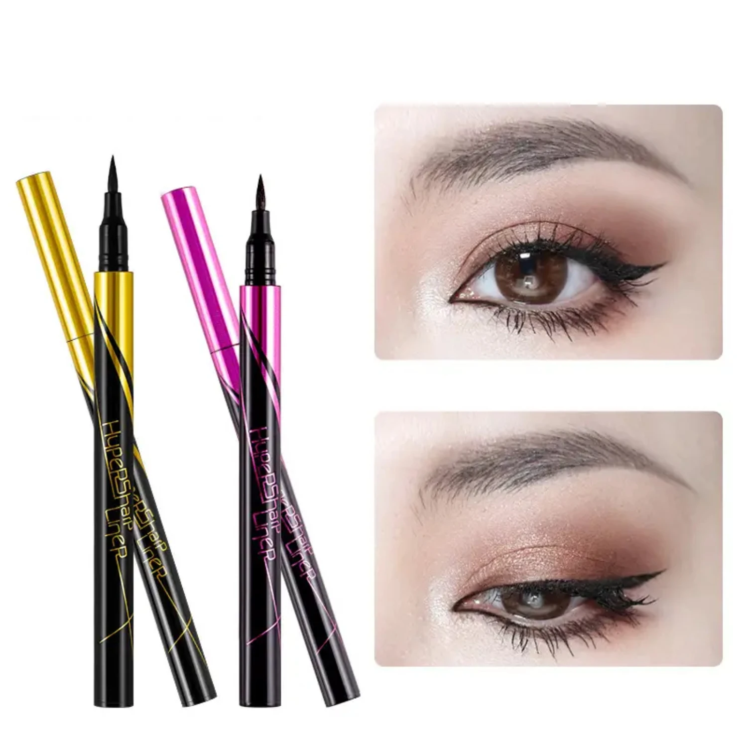 Rapid Drying Waterproof Plain Black Eye Pen for Quick Dry Eyeliner, Small Gold Tube Rapid Eyelash Pen, 1 Pc