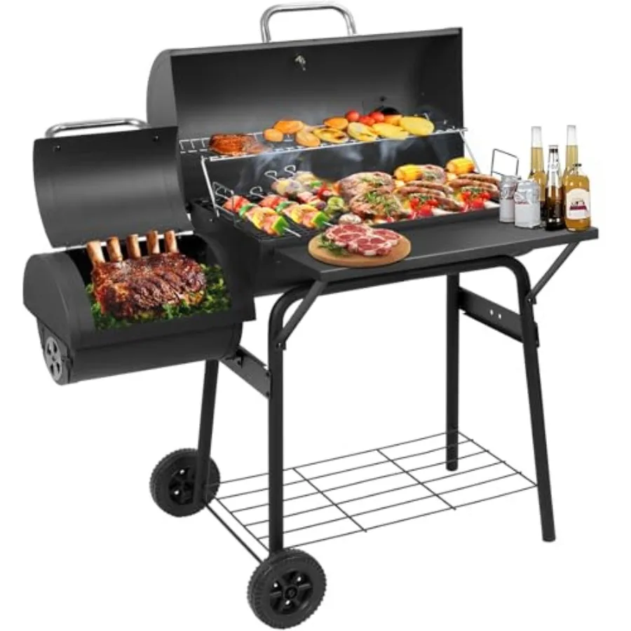 

Charcoal Grill with Offset Smoker, BBQ Grills with Side Table, Outdoor Cooking with 535 Square Inches, Backyard Camping Picnics
