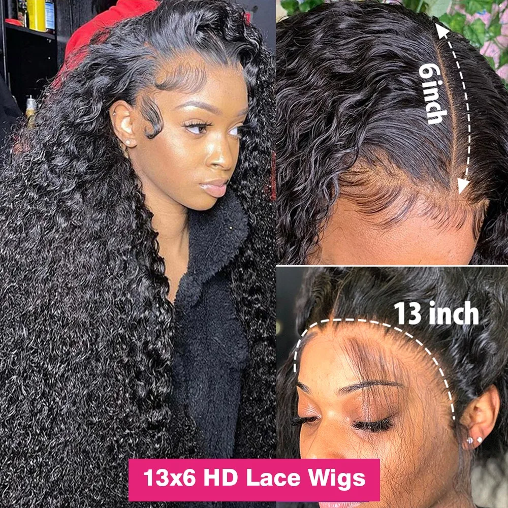 13x6 Hd Water Wave 40 Inch Curly Wave Human Hair Lace Frontal Wigs Black Brazilian 100% Cheap On Sale Clearance For Women Choice