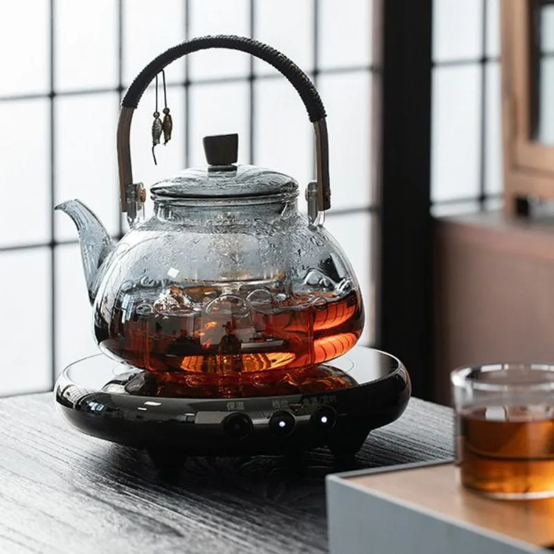 New Heat-resistant Boiling Teapot Household Glass Cooking High Temperature Lifting Beam Pot Smoke Gray