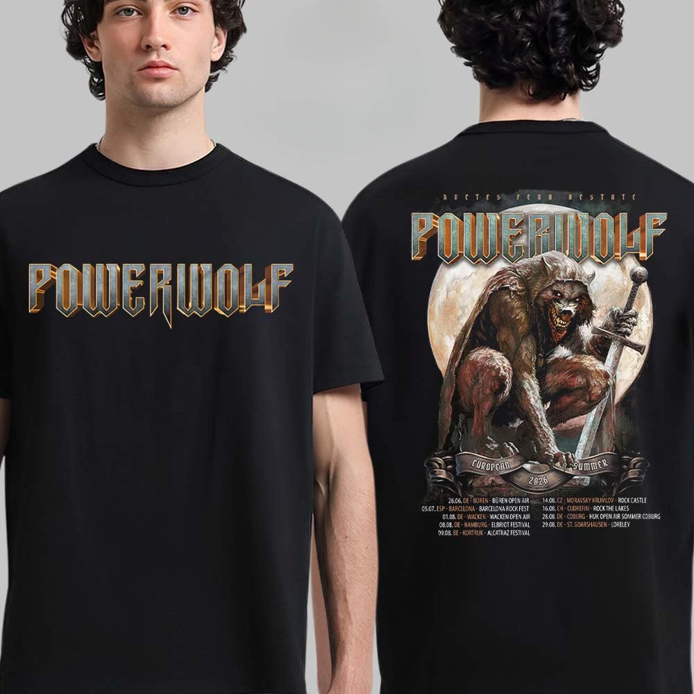 T-shirt unisexe Powerwolf en coton à manches courtes, tendance, de marque, de luxe, décontracté, vintage, pour l'été
