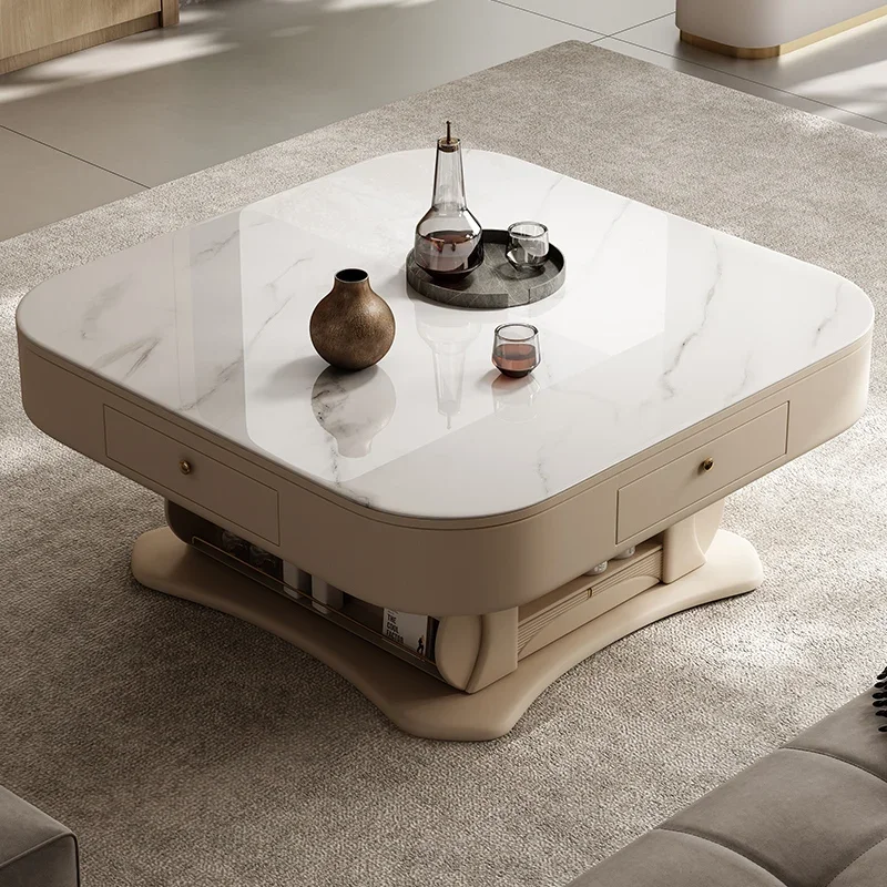 Dining room furniture mahjong table coffee table dining table integrated dual-purpose rock slab lifting living room home