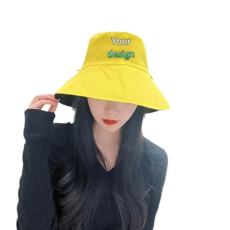 صورة مطبوعة حسب الطلب أو شعار الصيف للجنسين قبعة الصيد ذات الحافة الكبيرة حماية من الأشعة فوق البنفسجية مزدوجة الجوانب تغطي الوجه قبعة واقية من الشمس #4