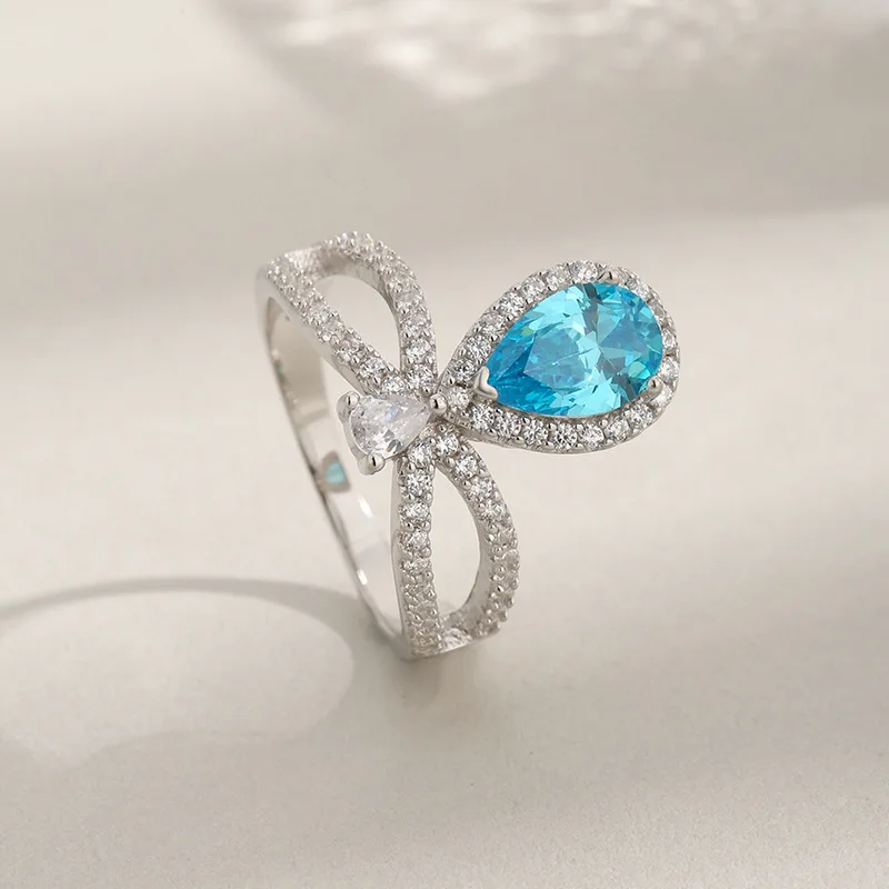 

PT950 Platinum Pear Shaped Purple, Red, Jadeite, Sea Blue, Full Diamond, Beautiful and Premium Women's Closed End Ring