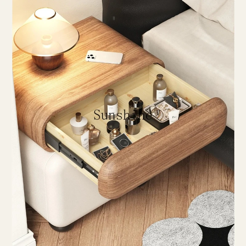 

Smart bedside table, safe, integrated with lock, solid wood home bedroom, cream wind