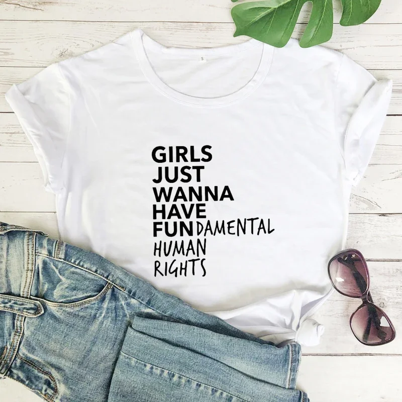 Y2k Short Sleeves T-shirt Girls Just Wanna Have Fundamental Human Rights Tshirt Women Top Graphic Clothing Female Casual Tee