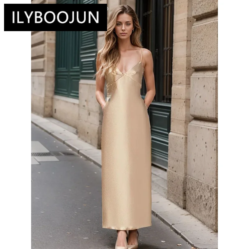 

ILYBOOJUN Solid Elegant Spliced Zipper Dress For Women Square Collar Sleeveless Split Minimalist Elegant Dresses Female New