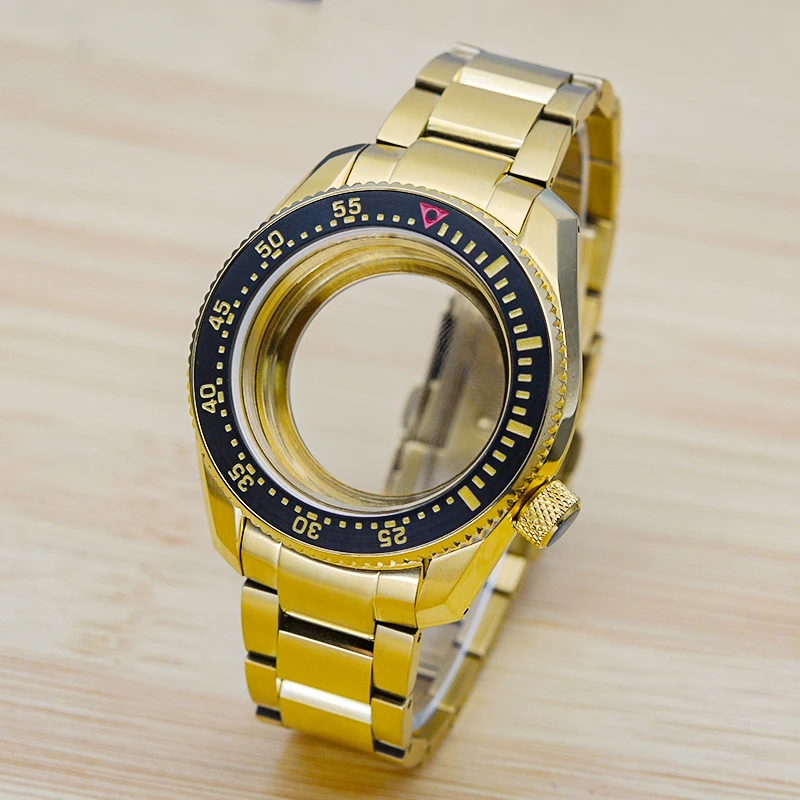 Gold SPB185 Watch Cases With Watch Band Bezel Insert Transparent Watch Back Cover Fit Seiko NH36 NH35 Movements Watch Repair