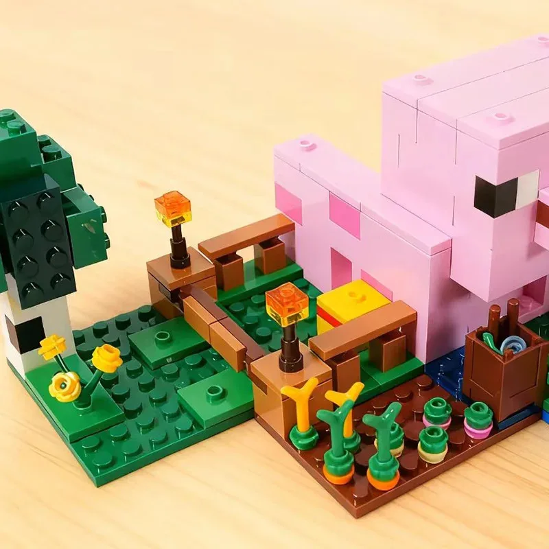 Conjuntos moc compatíveis meu mini mundo série de jogos blocos de construção o bebê porco casa modelo presente das crianças montagem brinquedos 21268