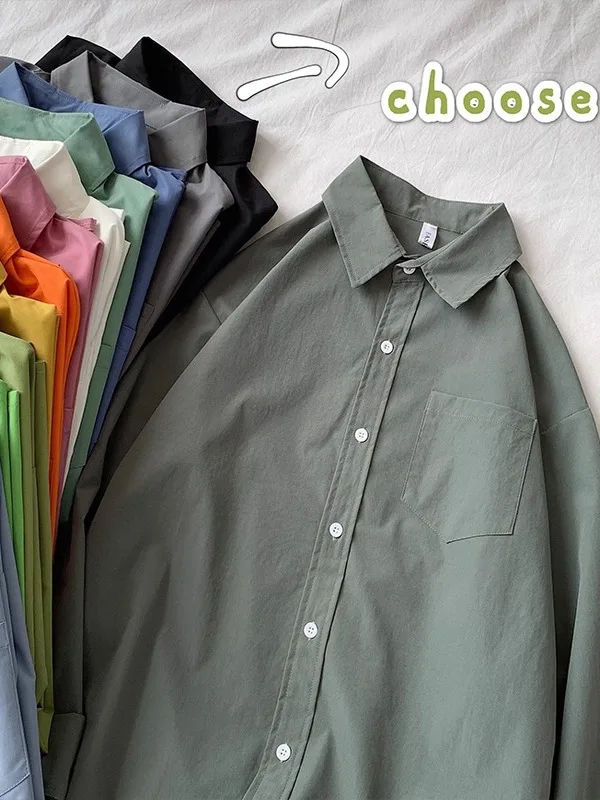 Loose Long Sleeve Solid Color Women's Shirt Casual Retro Korean Style