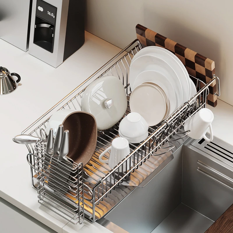 

304 Stainless Steel Dish Drying Rack Kitchen Bowl and Dish Cutlery Holder Sink Side Cup Holder Multifunctional Kitchen Organizer