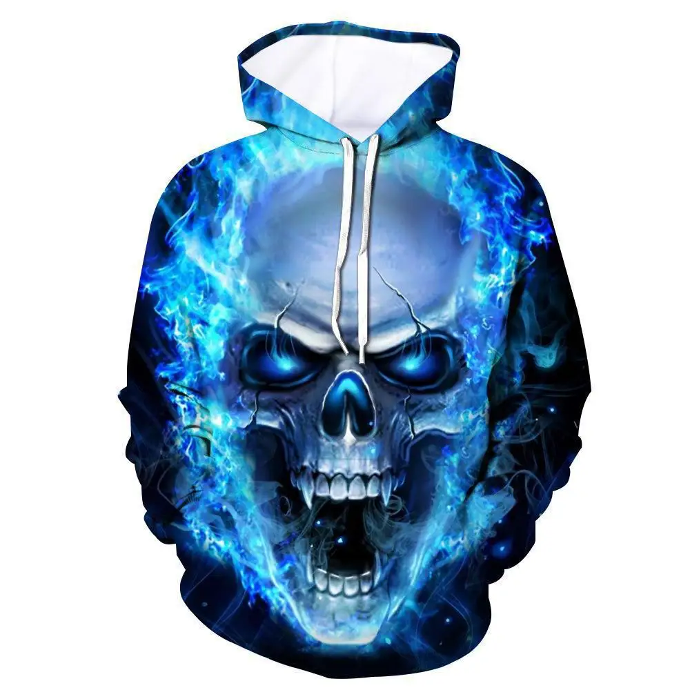 2023 New Halloween Sweater Terror Demon Skull 3D Digital Print Men's and Women's Autumn/Winter Hooded Hooded Sweater