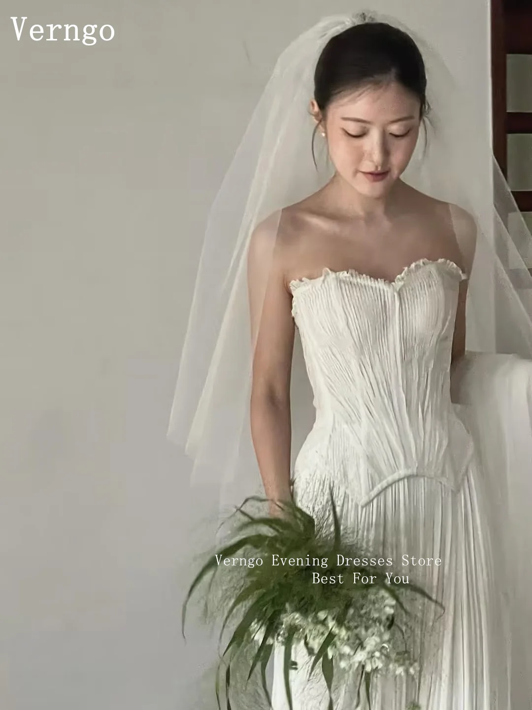 Verngo lvory Chiffon Simple Wedding Dress Sweetheart A Line Pleated Bridal Gowns Phoo Korea Prom Bride Dress Customized