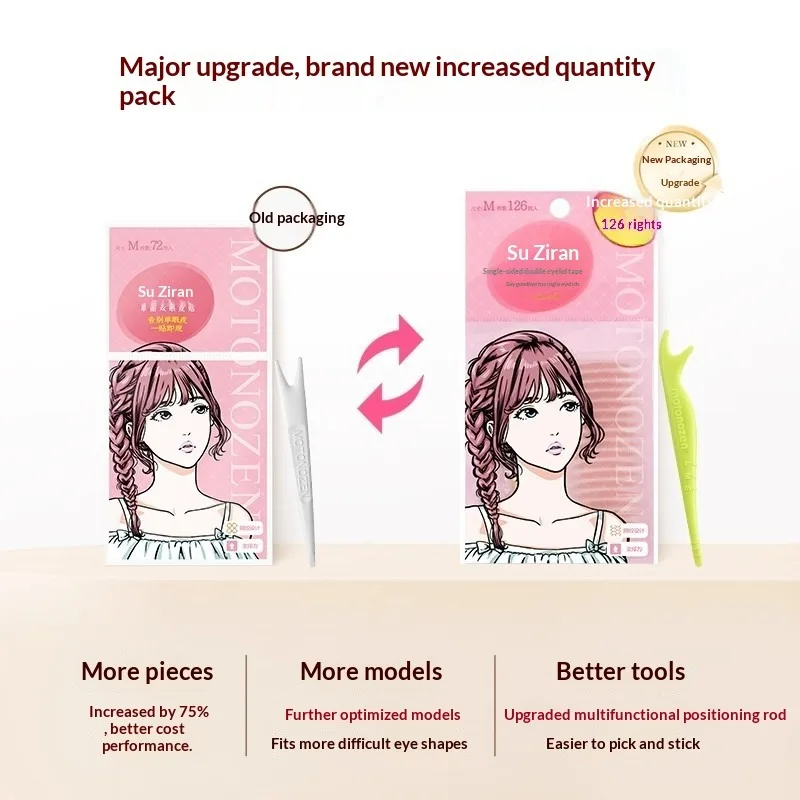 شريط جفن غير مرئي من MOTONOZEN، ملصقات جفن مزدوجة للعيون المنوية/العيون المقلدة، مقاومة للماء والعرق، رقع الجفن #3