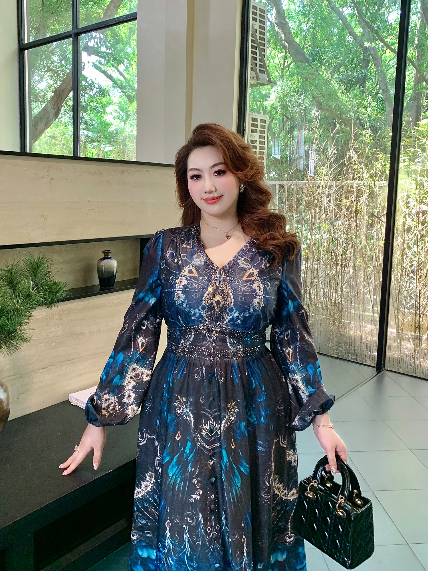 

GLEC плюс размер шелковая двойная марля Dr Ele French Sle бальное платье с высокой талией Long Sve V Ne a Line юбка для женщин