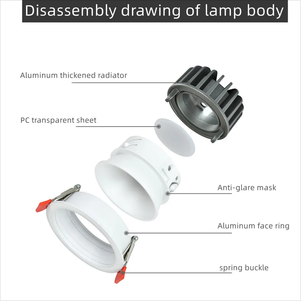 Carcasa de aluminio de alta calidad para empotrar en el techo, luz descendente LED para iluminación comercial del hogar, SMD, 7W, 9W, 10W, 12W, 15W, 18W, 20W, 24W