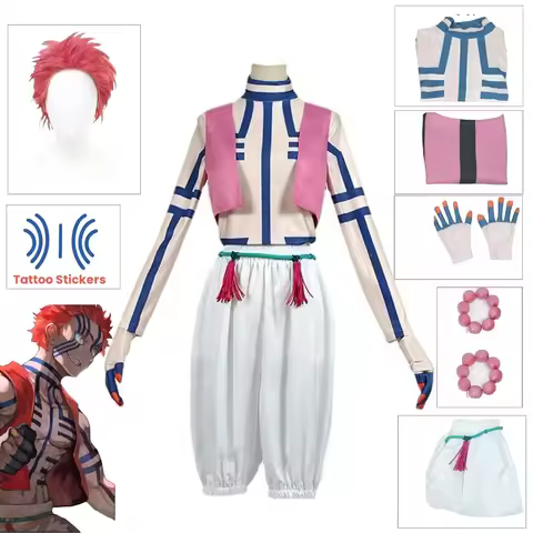 Anime Demon Slayer: Kimetsu No Yaiba - Akaza Cosplay Costume Tops Pants Vest Wig for Men Boys Halloween Party Role-playing Props