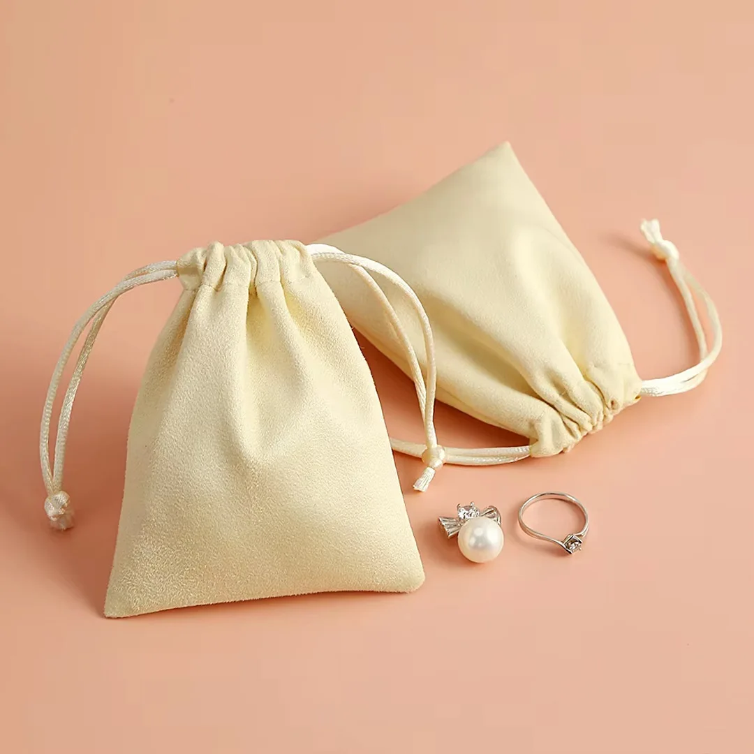 50Pcs Yellow Drawstring Gift Bags Can Print Logo Velvet Jewelry Packaging Bags Pouches Small Chic Wedding Favor Bags Custom Name