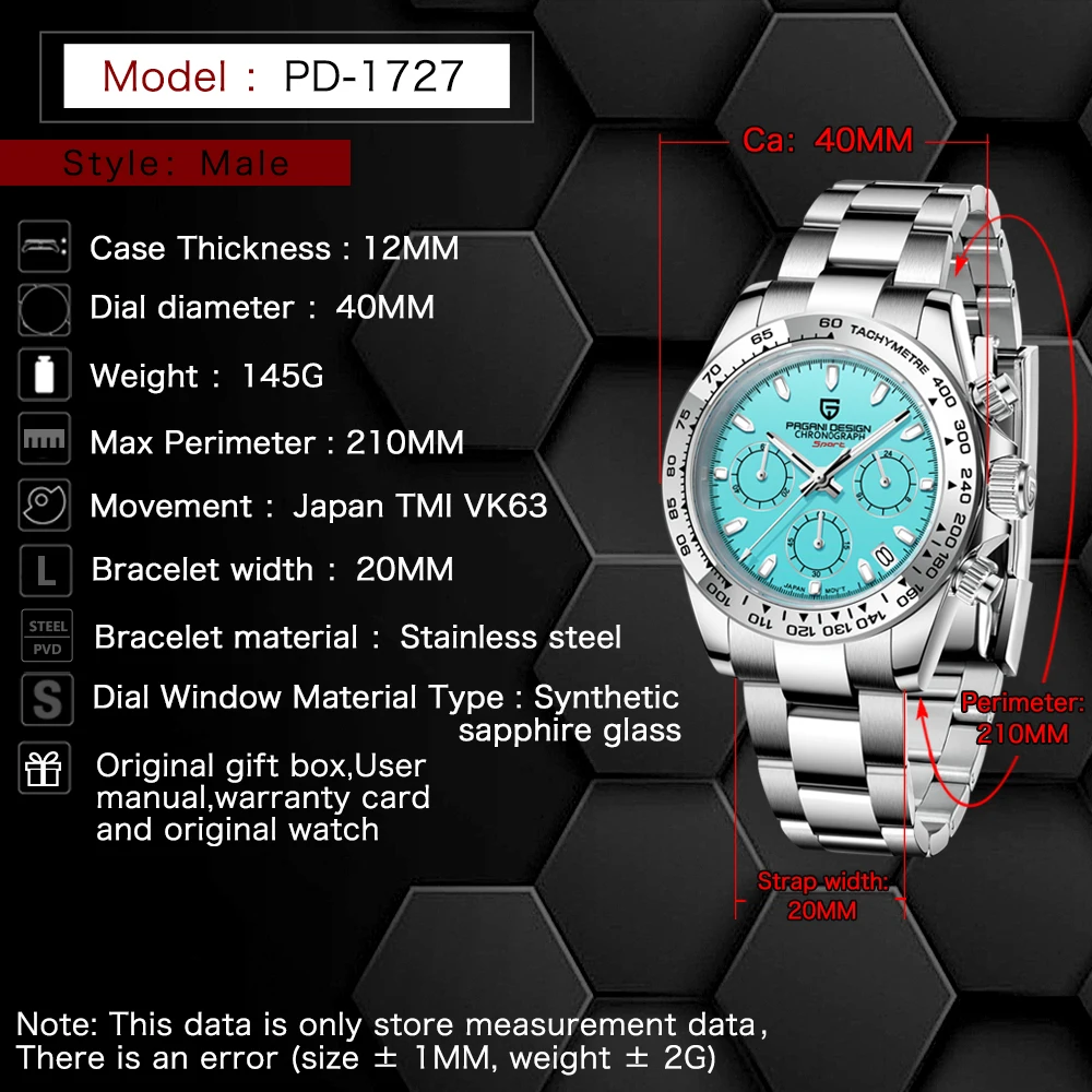 파가니 디자인 남성용 크로노그래프 시계 세이코 VK63 - Diver Watch 300M 리뷰 및 가격