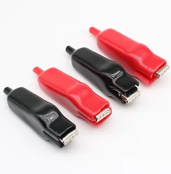 2Pcs Red and Black 20A 65mm full sheath crocodile clamp flat mouth test clamp full package electronic experiment spring clamp