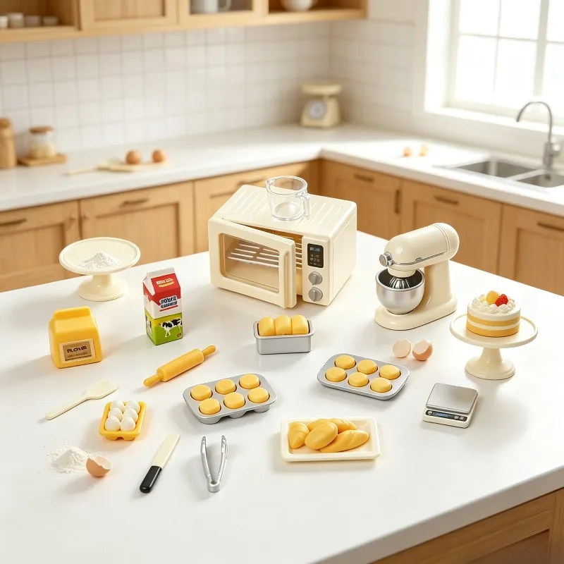 Mini Baking Time Pretend Play Toy Set Dollhouse Kitchen Miniature Oven & Baking Accessories Kids Simulation Bread Food Playset view 2