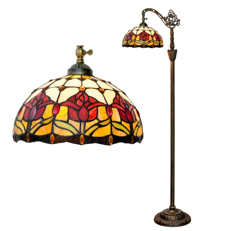 

Tiffany Traditional Medieval Style 30CM Red Tulip Floor Lamp Interior Lighting Soft Arch Gooseneck
