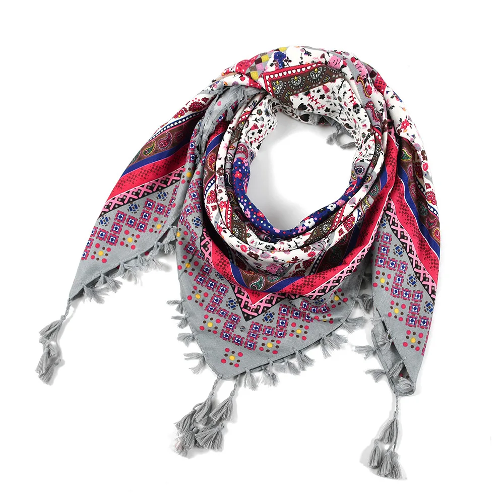 Scarf Winter Women Ladies Bohemian Print Shawl Russian Ethnic Wraps Tassel Scarves Bufanda Mujer Foulard Femme Square