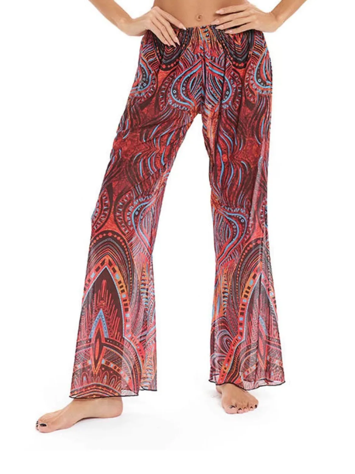 Nuevas mujeres malla volantes Trim cubrir pantalones playa cubrir cubrir Ups para traje de baño playa pantalones con volantes 2026 pantalones de verano