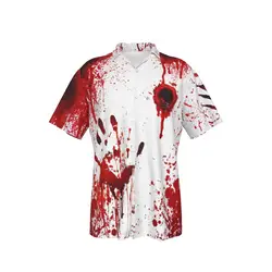 Men's Hawaiian Shirt Halloween Horror Print Blood Palm Beach Short Sleeve Summer Casual Button Up White Tops 3D Shirts