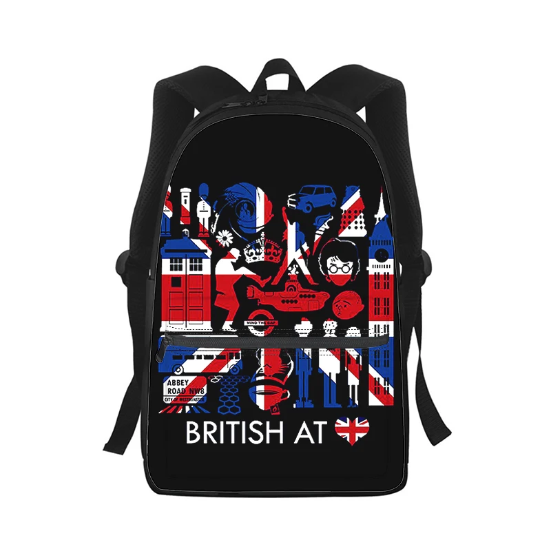 Cartoon 3D Print Backpack for Kids, School Bag, Travel Shoulder Bag, Inglaterra I Love London, homens e mulheres, estudante, moda