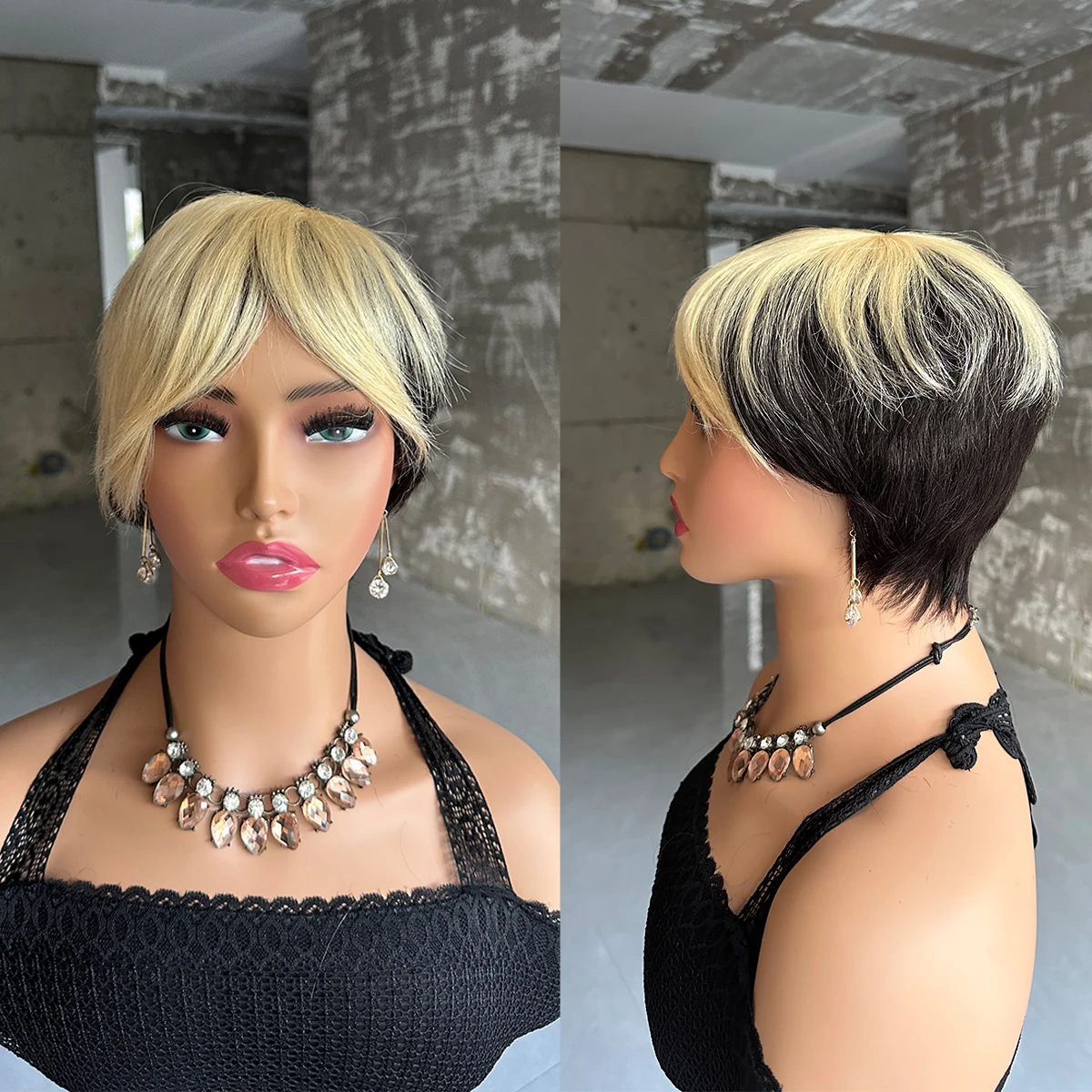 Short Human Hair Wigs, Pixie Cut Straight for Black Women