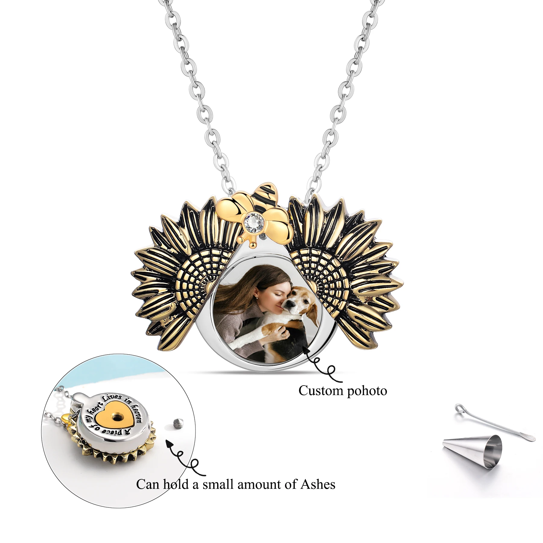 

Vintage Sunflower Urn Necklace For Ashes Personalized Photo Cremation Memorial Pendant for Human Pet Ashes keepsake Jewelry Gift