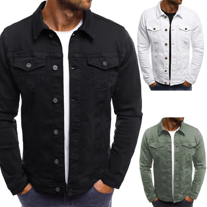 Veste en jean noire pour homme, haut vintage, bouton solide, tout match, coréen, décontracté, à la mode, printemps, automne, nouveau