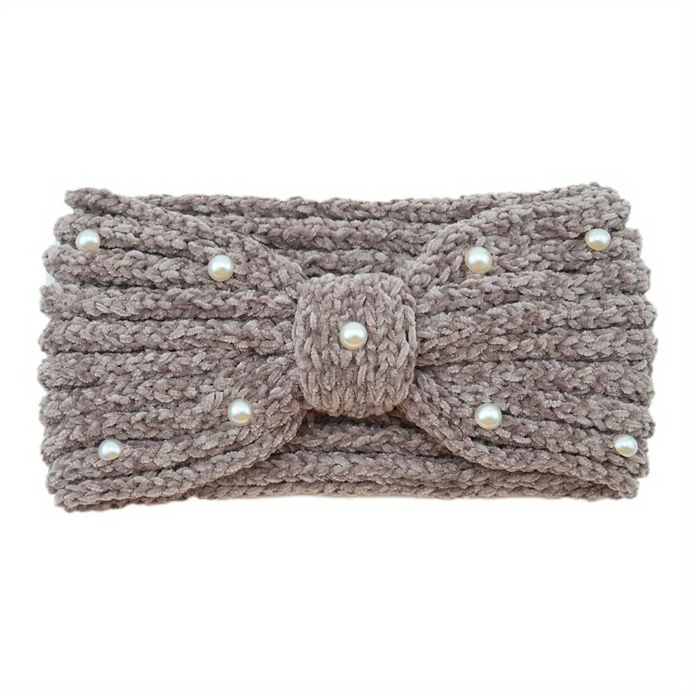 

Velvet Knotted Headband with Pearl Accent Wide Winter Hair Band Stretchy Turban Style Headwrap for Women Elegant Accessory