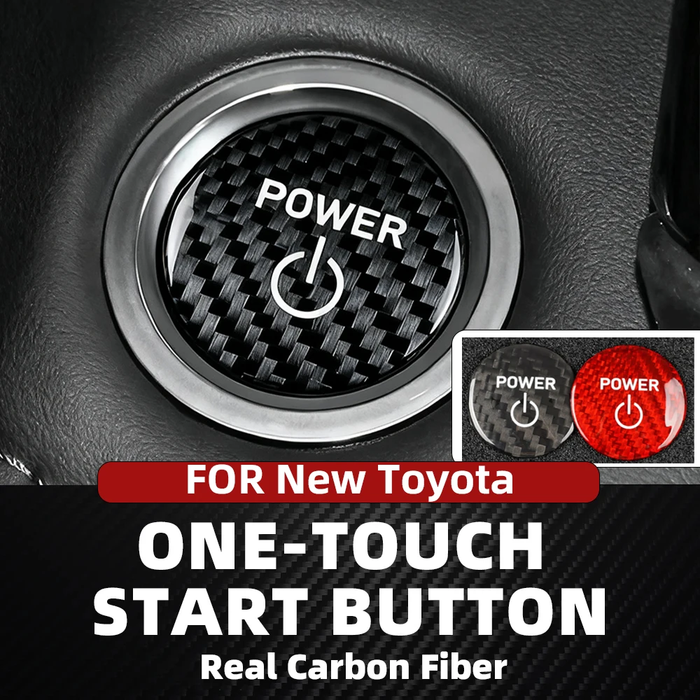 Suitable for Toyota Car One-Touch Start Button Cover, Real Carbon Fiber Hard Stop Switch Decorative Cover Interior Sticker, Prius Crown Kluger Highlander Wildlander Red Accessories
