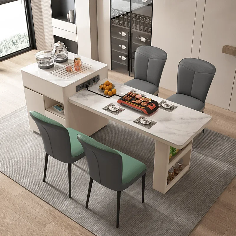 

Modern simple rock slab island dining table integrated retractable small apartment restaurant kitchen middle guide