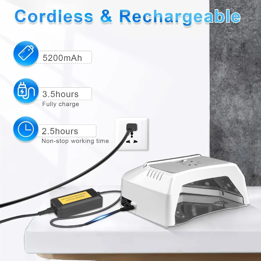 Professionele UV Led-nagellamp Draadloos 72W UV-verlichting voor gelnagels met ventilator Oplaadbare nageldroger met draagbaar handvat Perfec