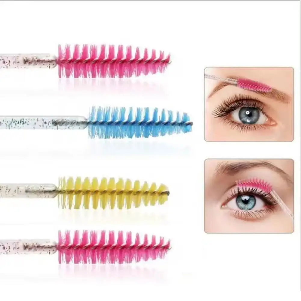 50 Stuks Wegwerp Micro Glitter Wimper Borstel Kam Wenkbrauw Wimpers Extensie Mascara Toverstokken Professionele Schoonheid Make-Up Tools