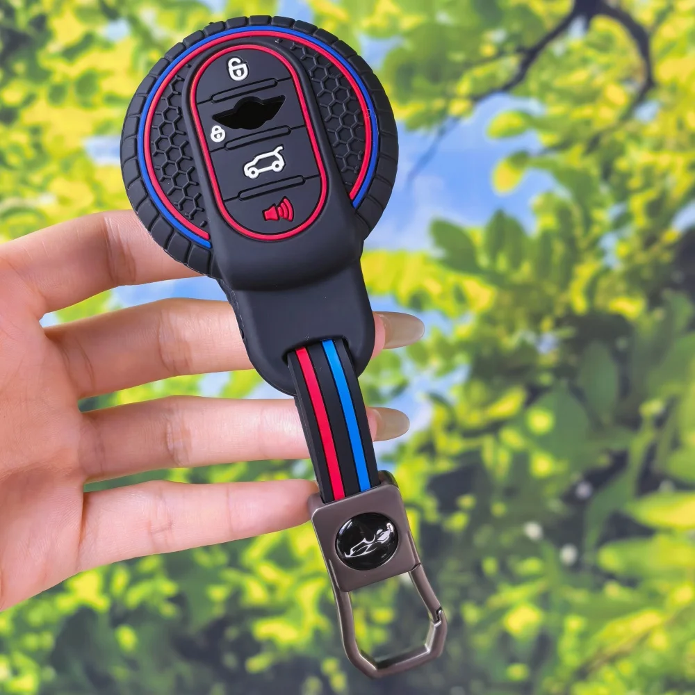 Anti‑Scratch Silicone Round Key Fob Cover With Keychain Chain For Mini Cooper F55 F56 F57 F54 F60 JCW Clubman Countryman