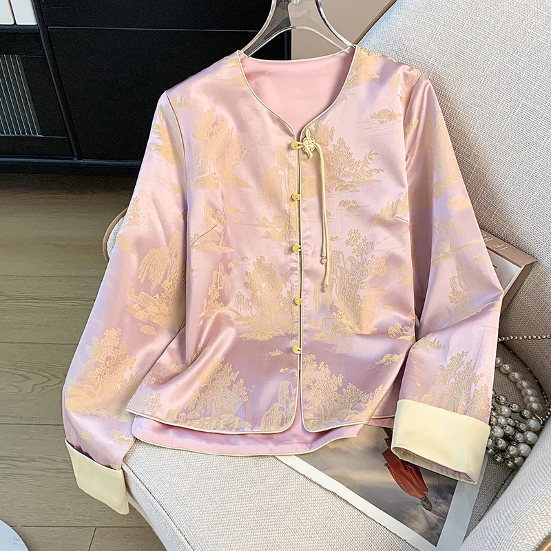 New Chinese Style Autumnal Heavy Embroidery Satin Long Sleeve Women's Top Coat Ethnic Fashion Stage Costume Traditional Design