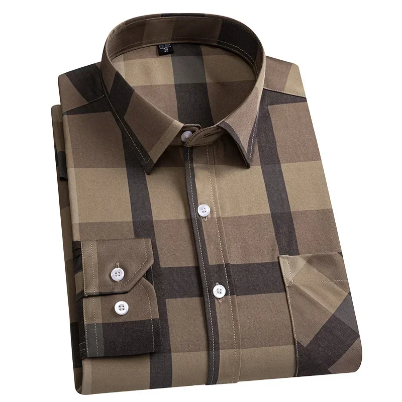 

Plaid Shirts For Men‘s Long Sleeve Luxury Fashion Clothing Easy Care Soft Business Casual Print Thin Smart Camisa Formal Shirt