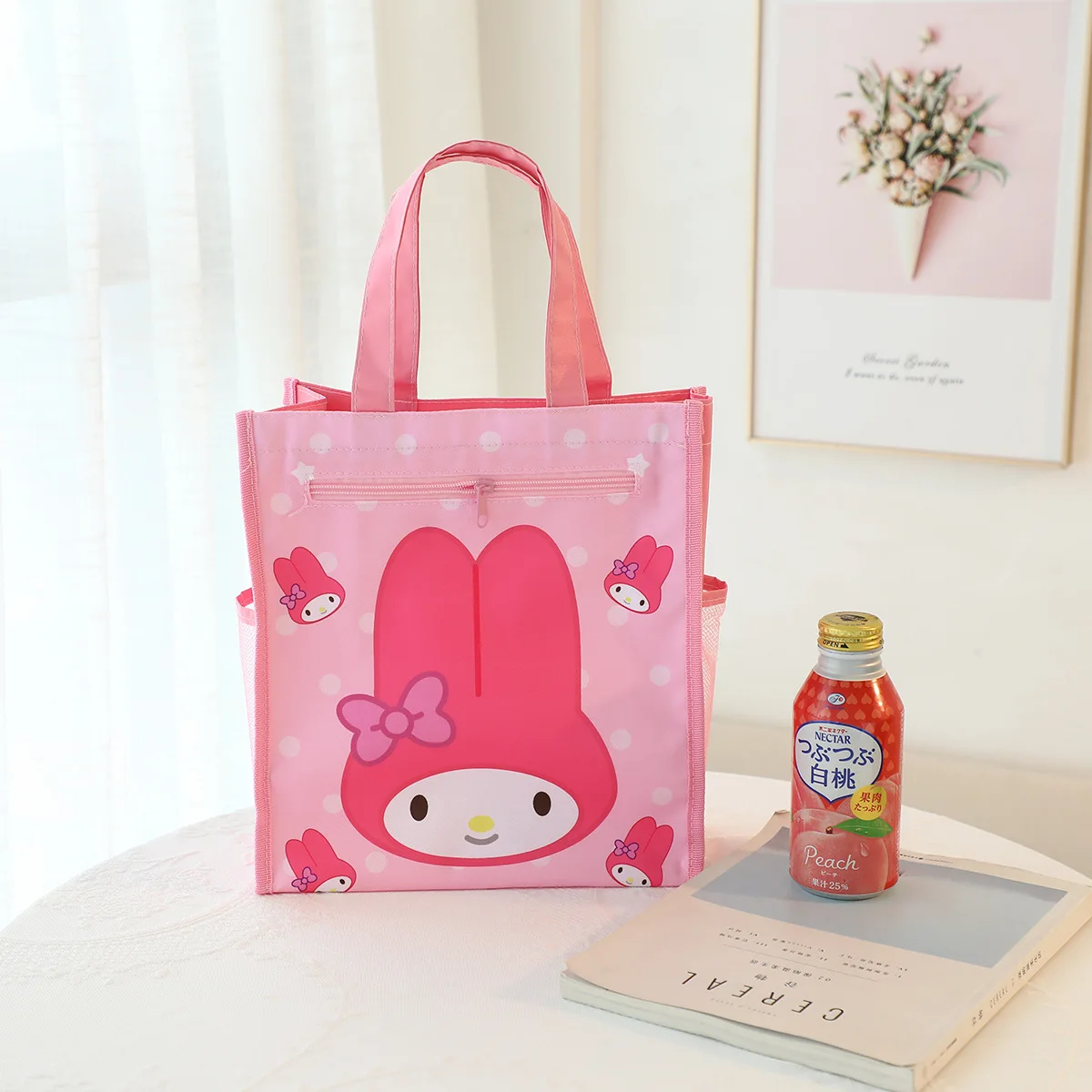 Original Sanrio Cartoon Handbag Hello Kitty Melody Kuromi Cinnamon Cute Print Double Layer High Capacity Tutoring Bag Girls Gift