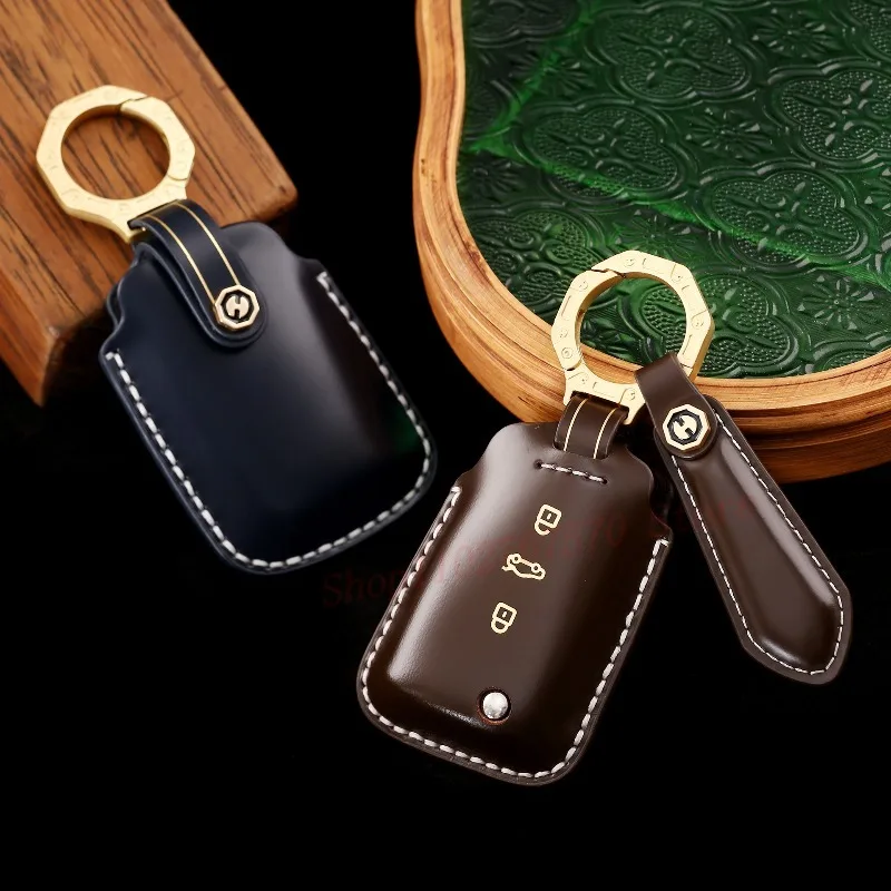

High-End Personality Genuine Leather Key Case Cover Protective Shell Bag For Volkswagen VW Magotan Passat Car Accessories