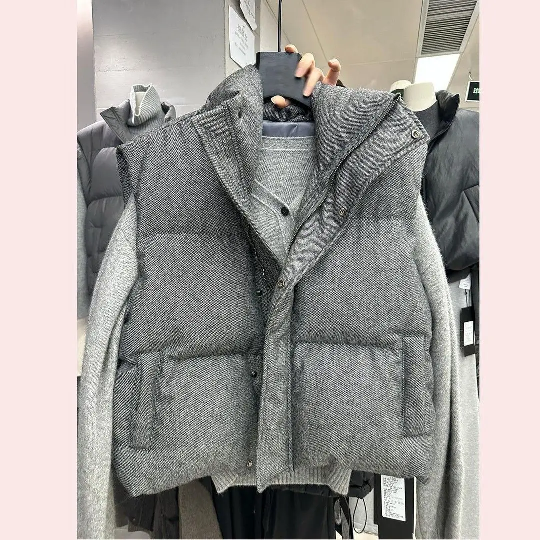 

Stand Up Collar Down Cotton Vest Jacket For Women 2025 New Retro Casual Design, Loose Fitting Vest Jacket
