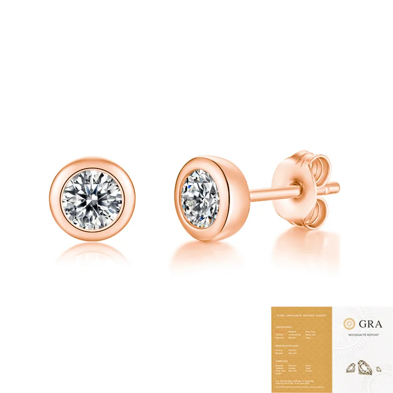 

LUNYIZUAN 1CT Moissanite Stud Earrings 925 Sterling Silver Bezel Diamond Earrings for Woman Party Rose Gold Plated Fine Jewelry