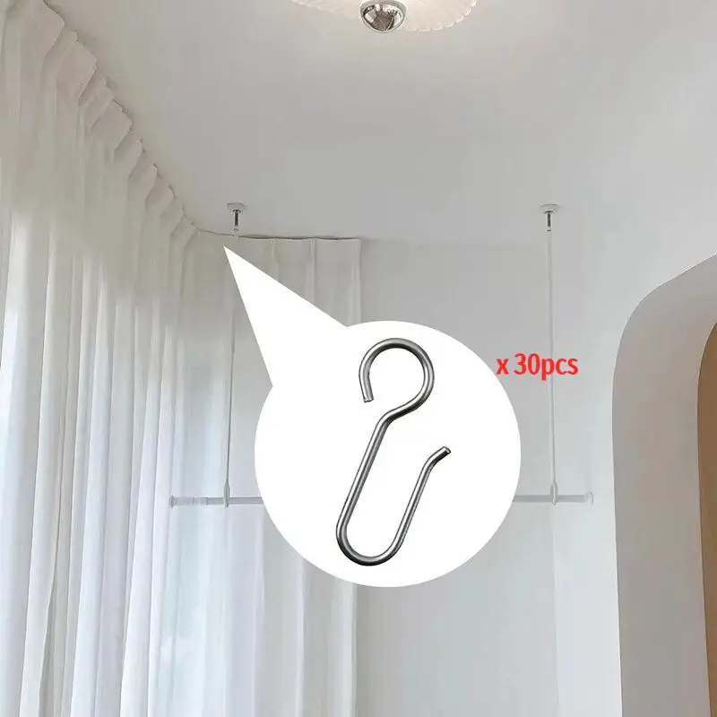 【B】30Pcs Handy Curtain Accessories Metal Curtain Track Install Hooks S Shaped Metal Ceiling Shower Curtain Decoration Hooks