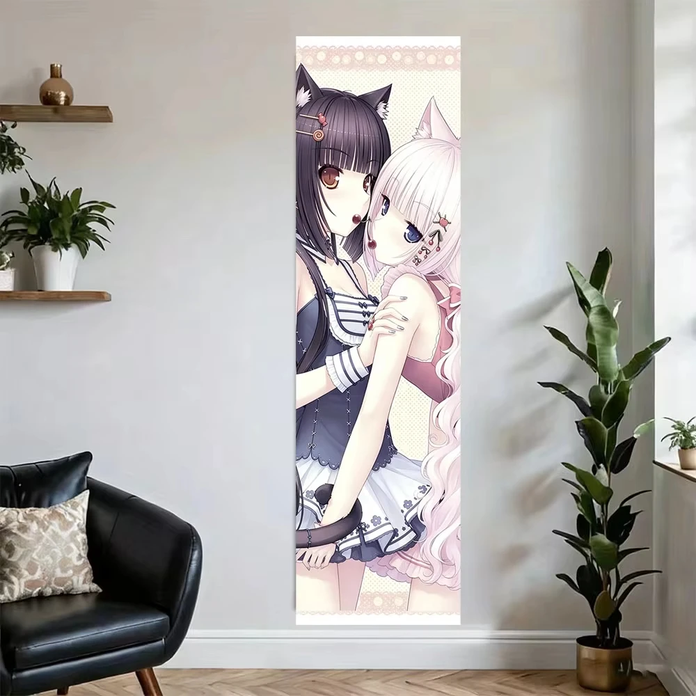 Nekopara Anime Tapestry Classic Old School Kawaii Cat Girls Wall Hanging Large Long Fabric Tapestry For Bedroom Dorm Aesthetic R