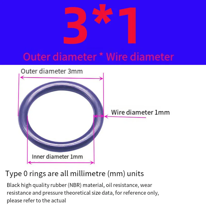 10PC Black Rubber Ring NBR Sealing O Ring CS 1mm OD3/4/5/6/7/8/9-63mm Silicon High Pressure Repair Oil Resist Band Sealing Ring