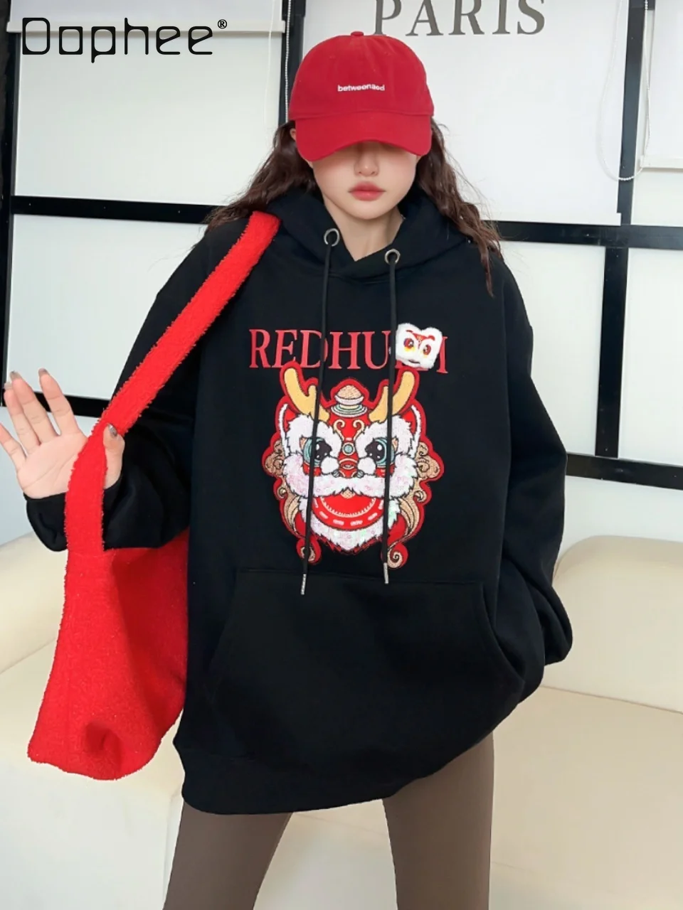 Heavy Industry Cartoon Embroidery Hoodie Coat Women Spring Autumn Fashion Korean-Style Loose Casual Pullover Sweatshirts Female